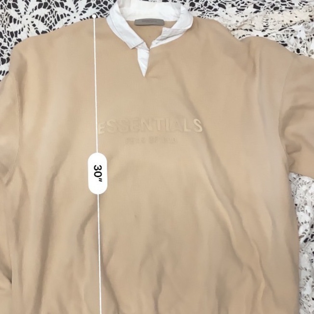 Fear of God Essentials Waffle Knit Rugby Polo Shirt Tan Beige XL Mens - Picture 6 of 7